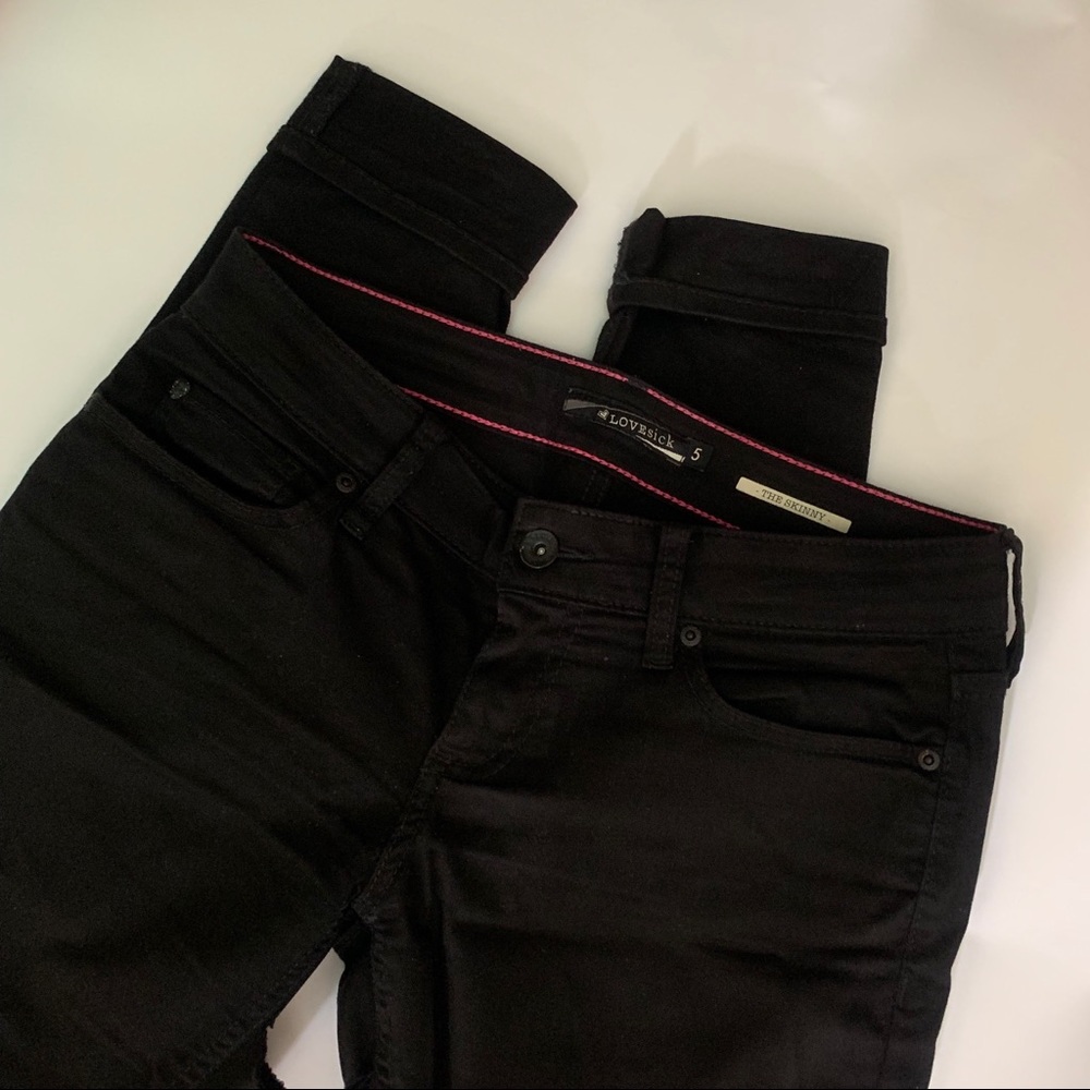 Black Distressed Jeans with Inner Thigh Rip
